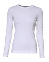 Dolce & Gabbana White Cotton Knit Round Neck Long Sleeves T-shirt